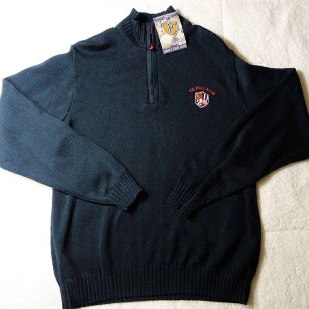 NWT US Polo Assn Black 1/4 Zip Long Sleeve Sweater Large NEW